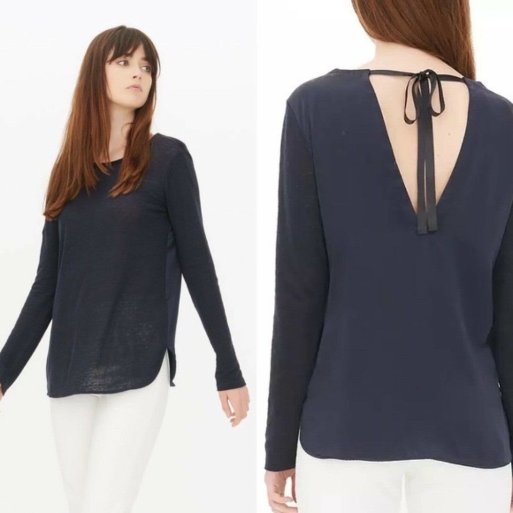 Sandro Paris Women's Silk Linen Open Back Long Sleeve [US 1] Navy